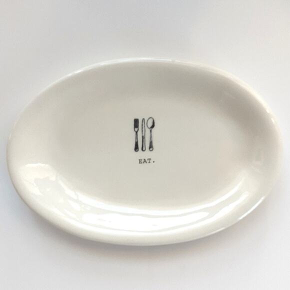 Rae Dunn Magenta EAT Fork Spoon Knife Minimalist Art Dish Decorative Oval Plate - Picture 1 of 8